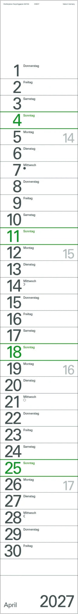 Streifenplaner Grün Recyclingpapier Edition Natur 2027 – Ansicht