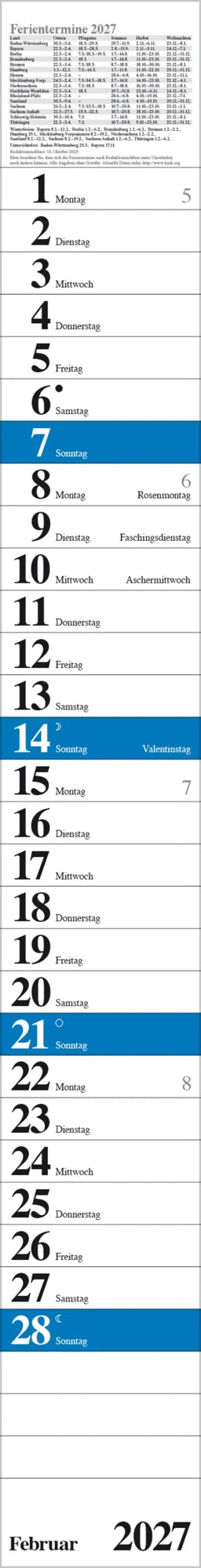Streifenplaner Praktika Blau 2027 – Ansicht