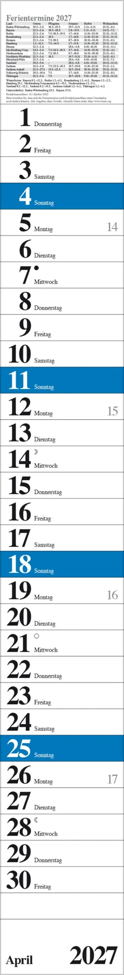 Streifenplaner Praktika Blau 2027 – Ansicht
