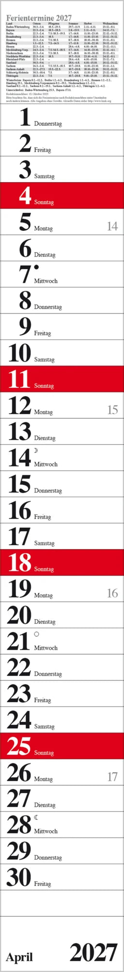 Streifenplaner Praktika Rot 2027 – Ansicht