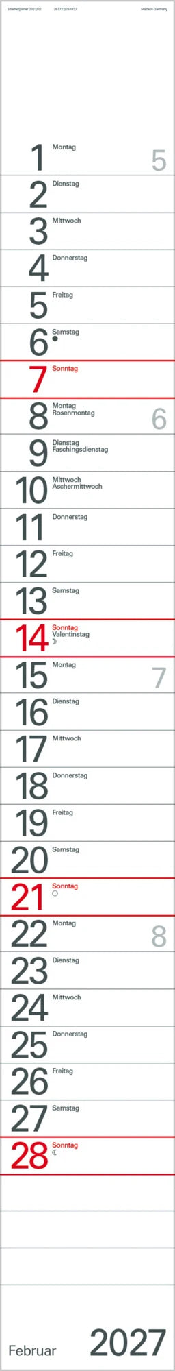 Streifenplaner Rot 2027 – Ansicht