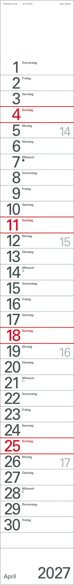 Streifenplaner Rot 2027 – Ansicht
