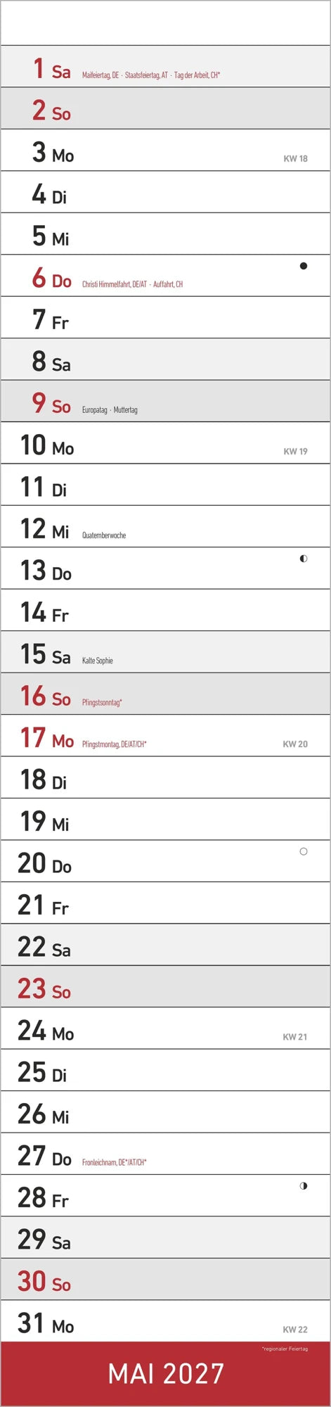 Streifenplaner XL ROT 2027 – Ansicht