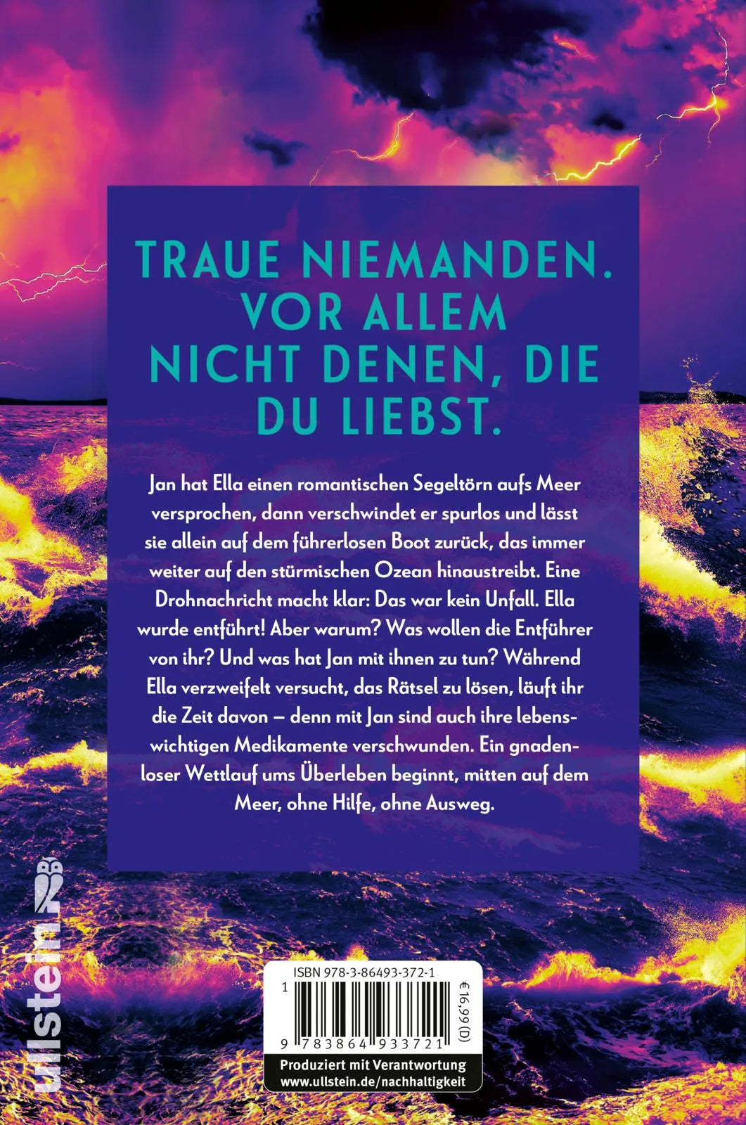 Buchrückseite von 'Sturmmeer' mit Klappentext - Paperback