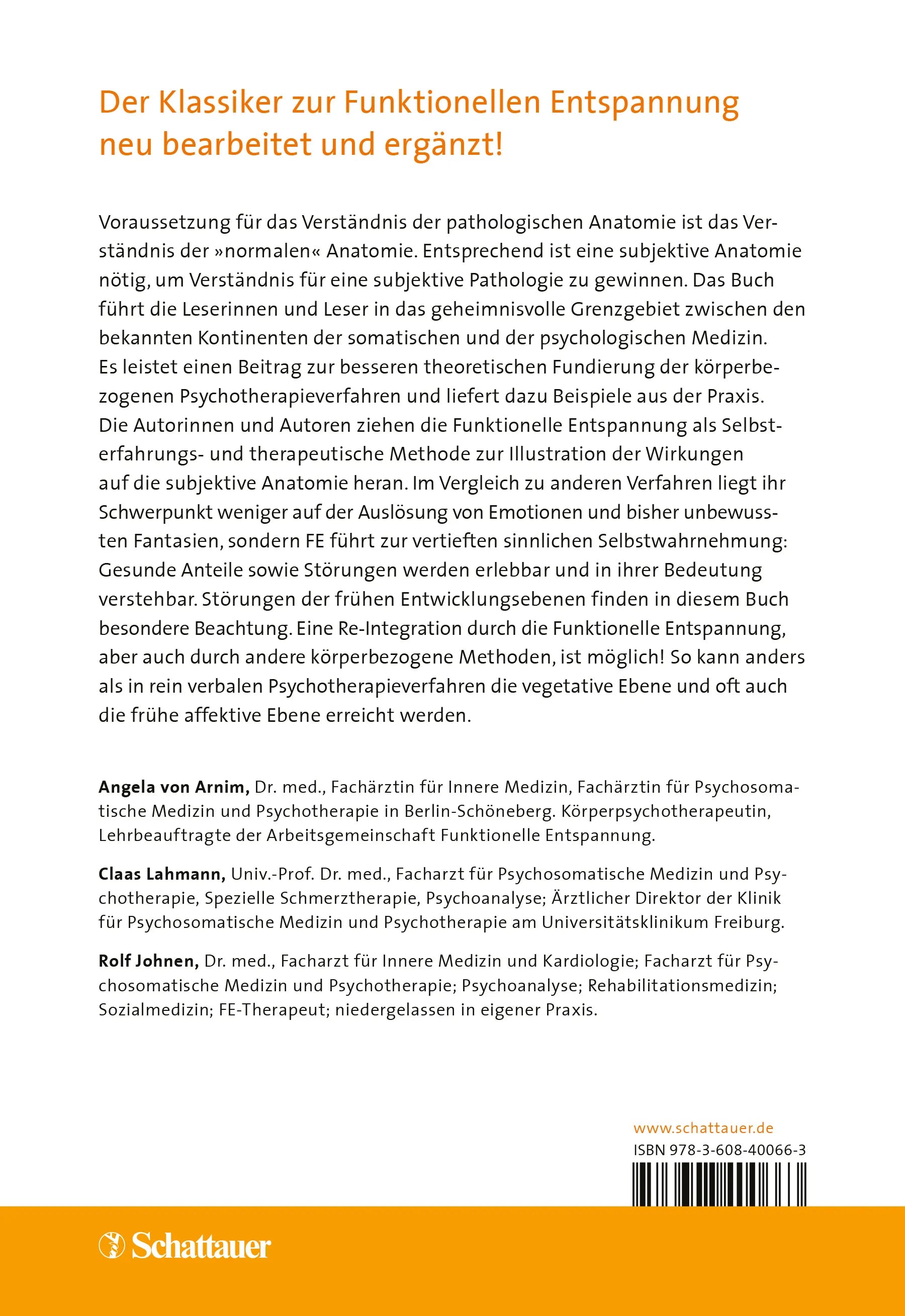 Buchrückseite von 'Subjektive Anatomie, 3. Auflage' mit Klappentext - Paperback