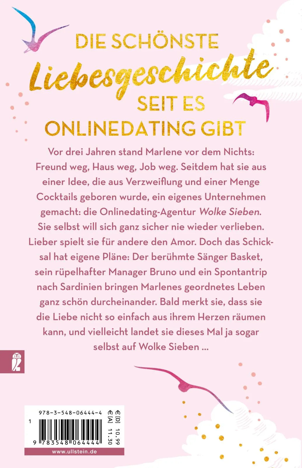 Buchrückseite von 'Suche Platz auf Wolke Sieben' mit Klappentext - Taschenbuch