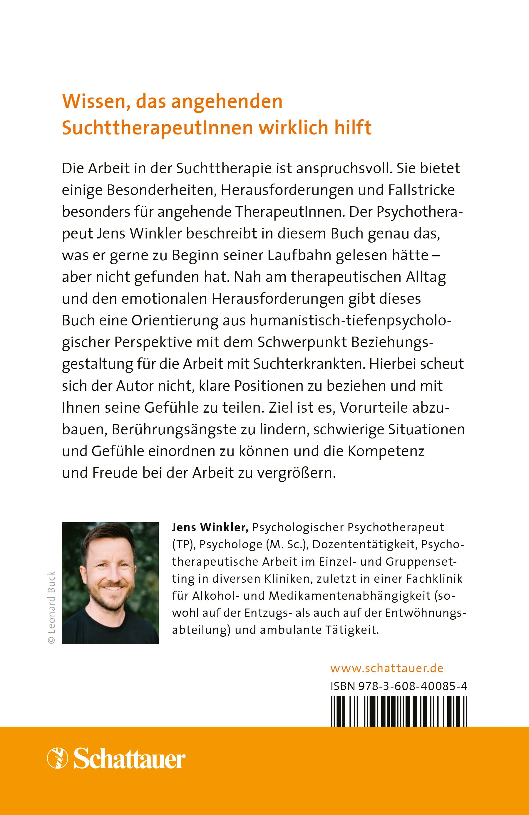 Buchrückseite von 'Suchttherapie inside' mit Klappentext - Paperback