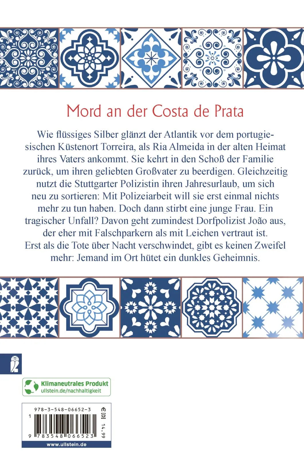 Buchrückseite von 'Südlich von Porto lauert der Tod' mit Klappentext - Taschenbuch