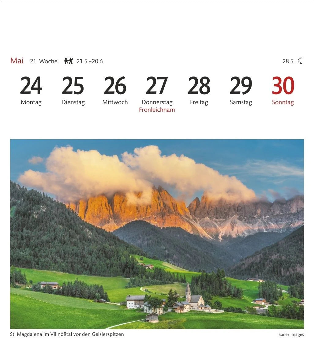 Südtirol Sehnsuchtskalender 2027 - Wochenkalender mit 53 Postkarten – Ansicht