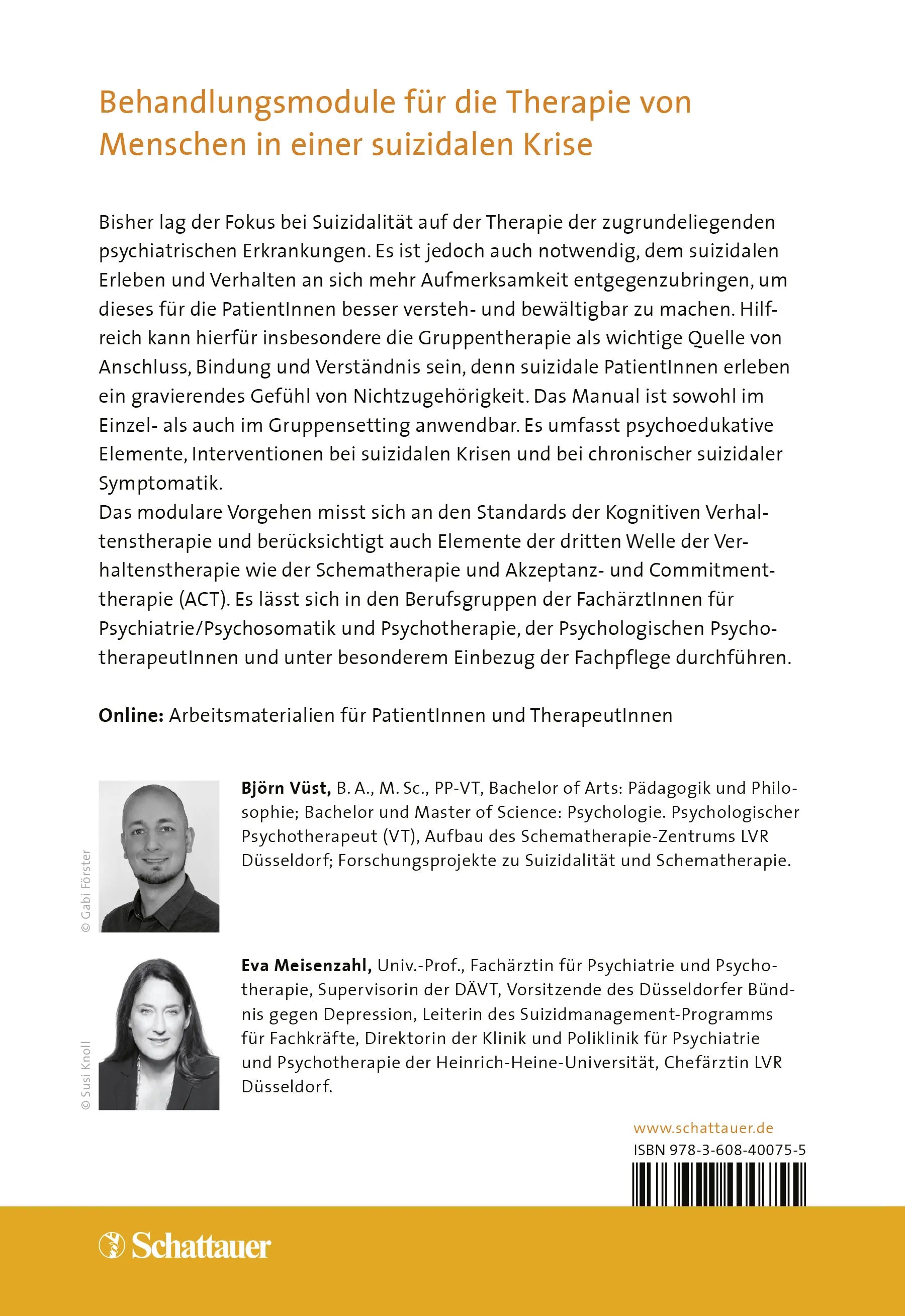 Buchrückseite von 'Suizidale Krisen' mit Klappentext - Paperback
