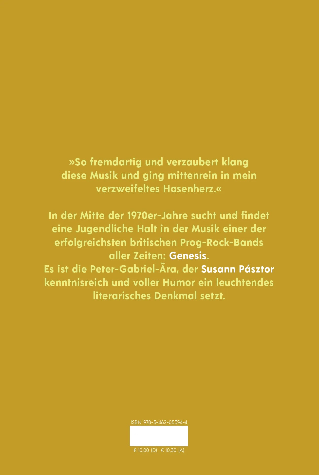 Buchrückseite von 'Susann Pásztor über Genesis oder Warum das Lamm am Broadway liegen blieb' mit Klappentext - Gebundene Ausgabe