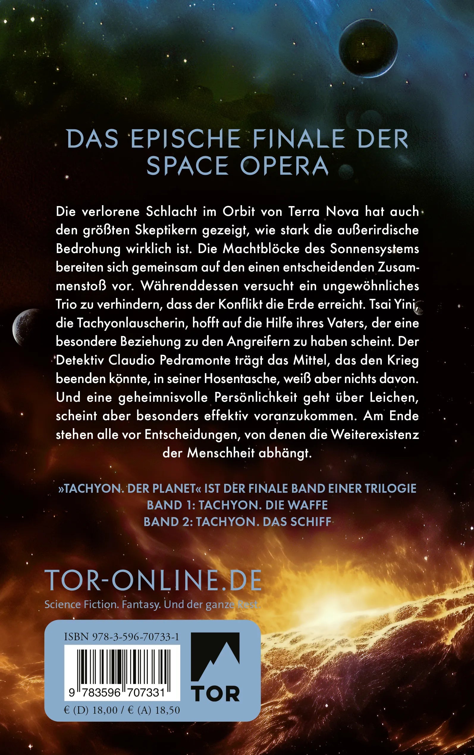 Buchrückseite von 'Tachyon 3' mit Klappentext - Paperback