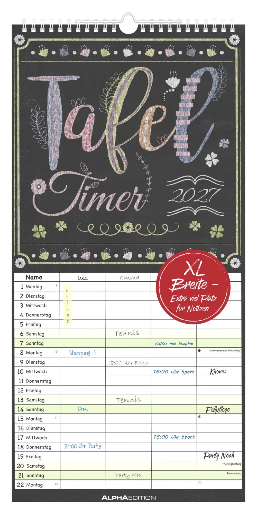 Wandkalender: Tafel Timer - 4 Spalten 2027