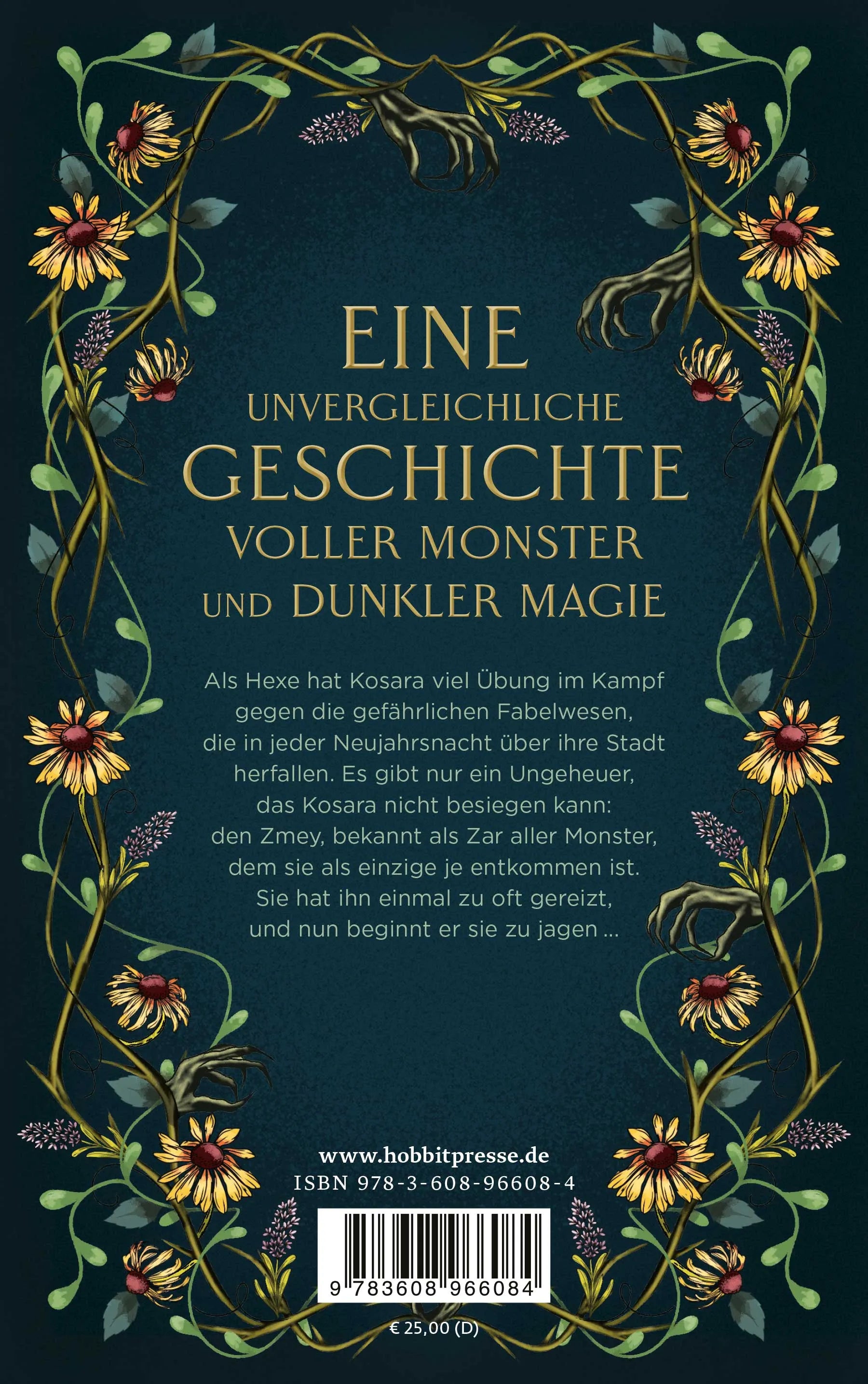 Buchrückseite von 'Tage einer Hexe' mit Klappentext - Gebundene Ausgabe