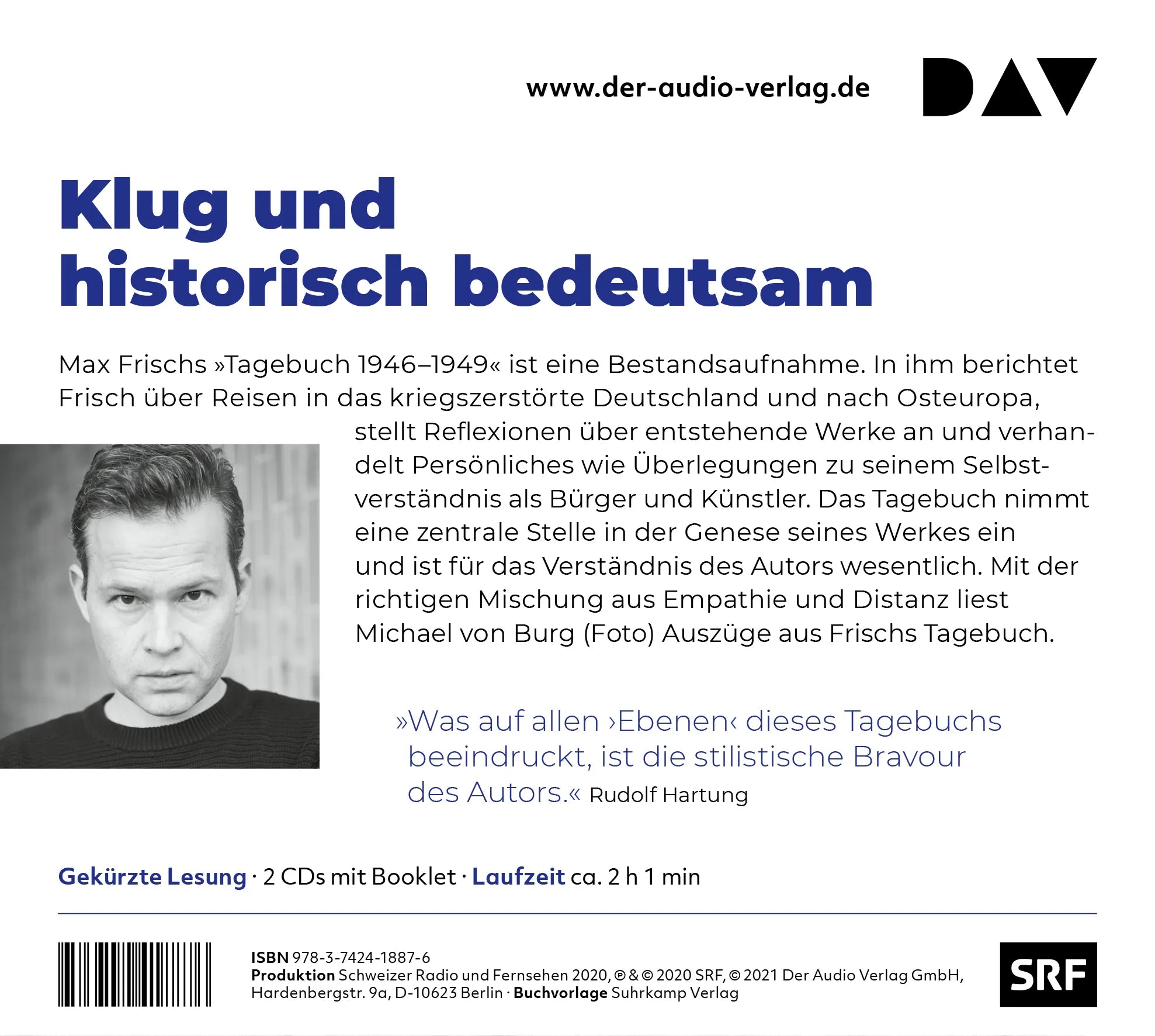 Buchrückseite von 'Tagebuch 1946-1949' mit Klappentext - Hörbuch (CD)