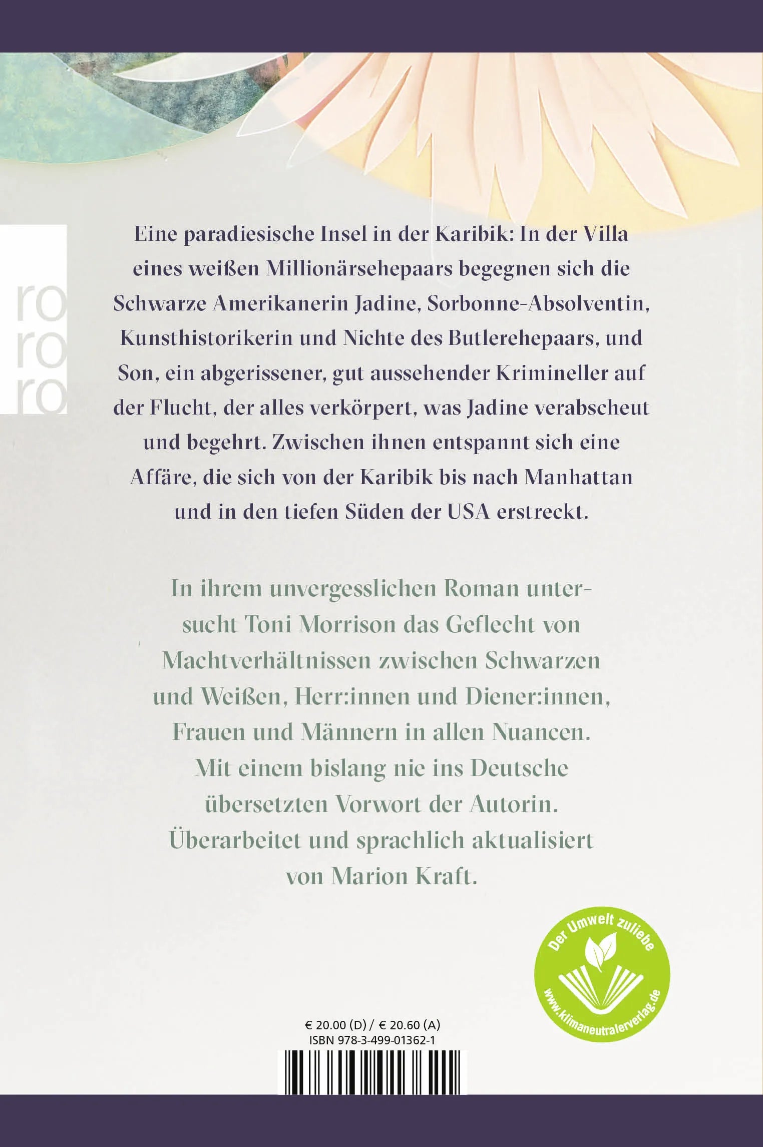 Buchrückseite von 'Tar Baby' mit Klappentext - Gebundene Ausgabe