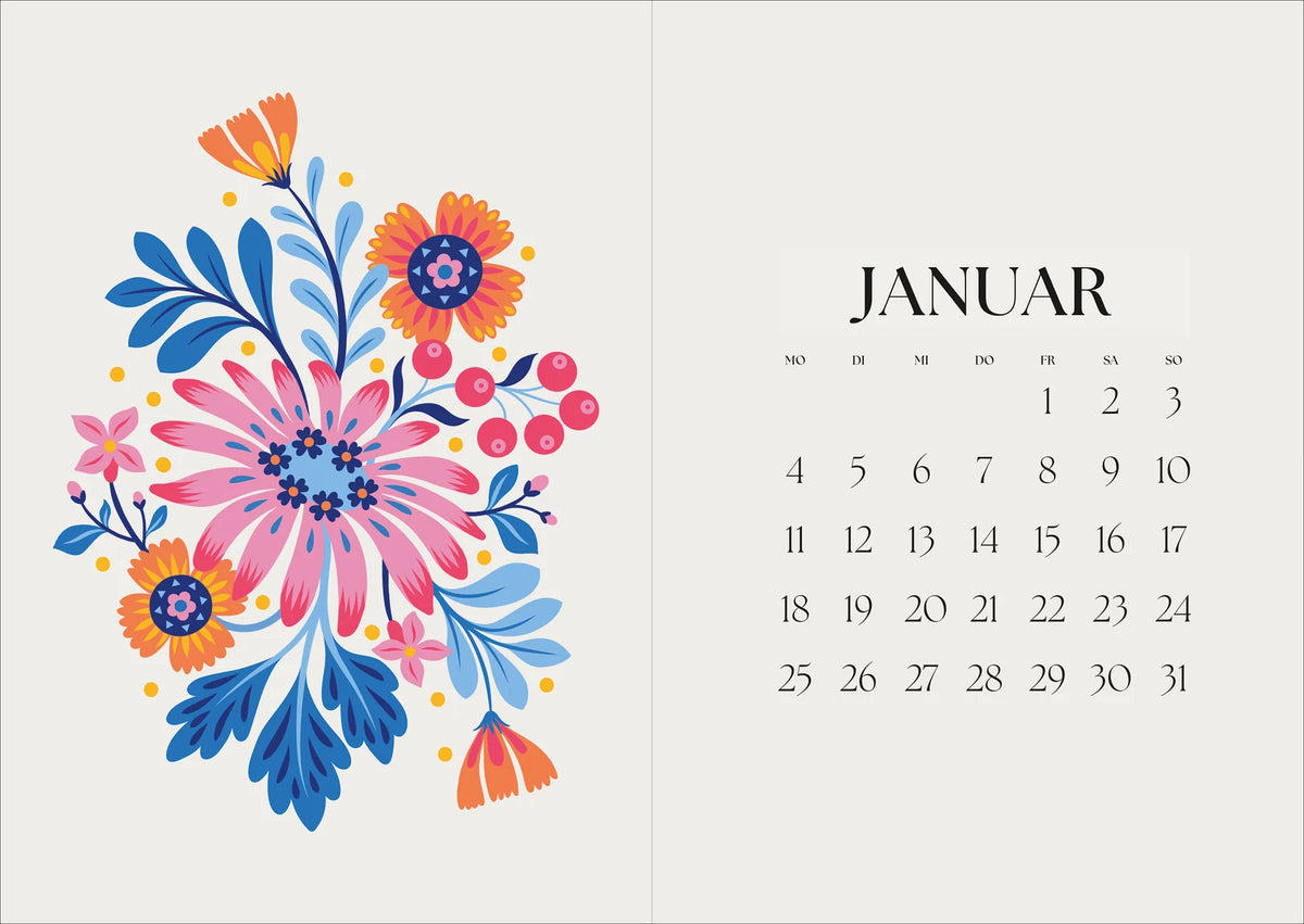 Taschenkalender A5 2027: Blütenmotiv, bestickt, rosa – Ansicht
