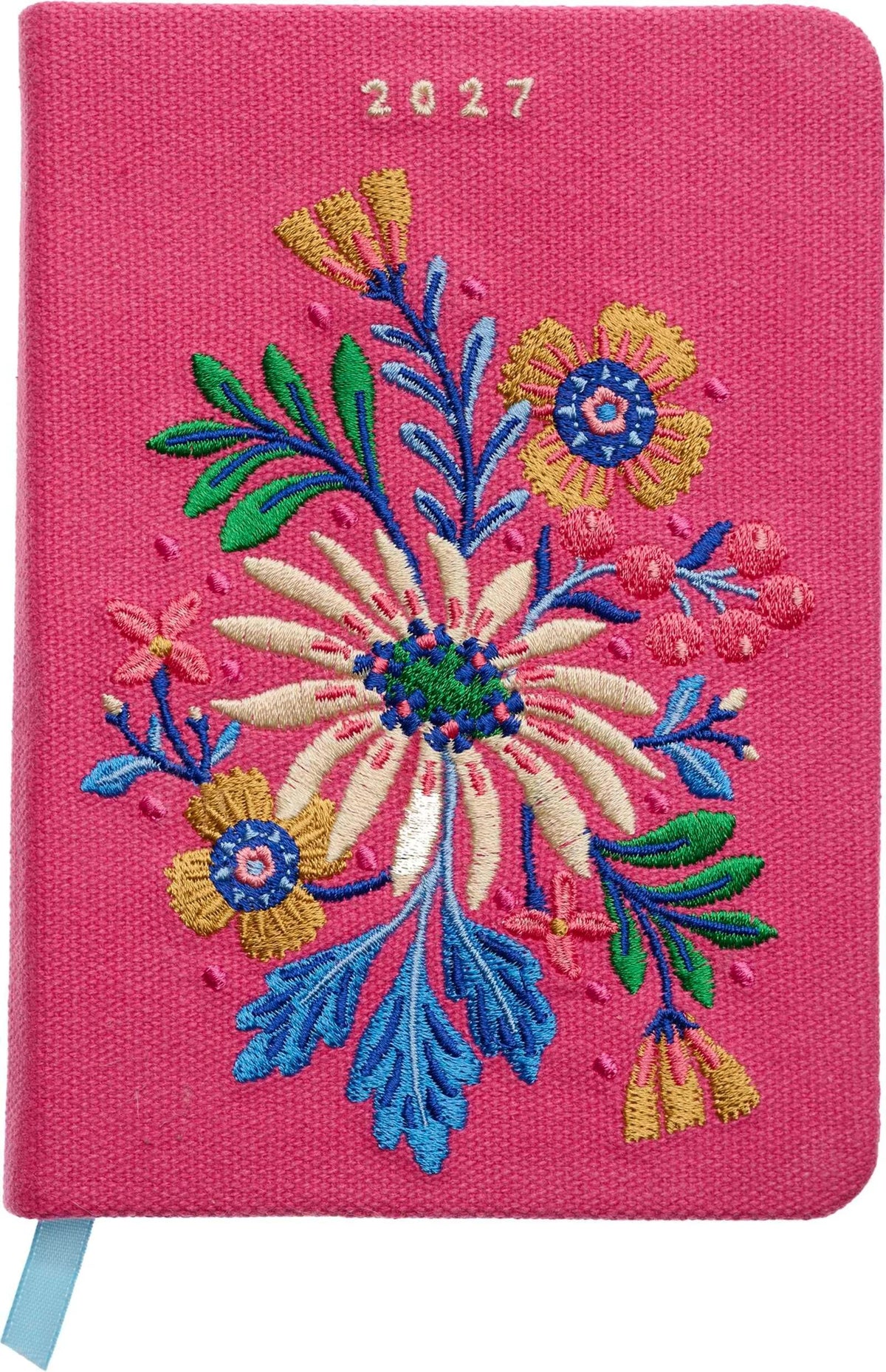 Taschenkalender: Taschenkalender A6 2027: Blütenmotiv, bestickt, pink