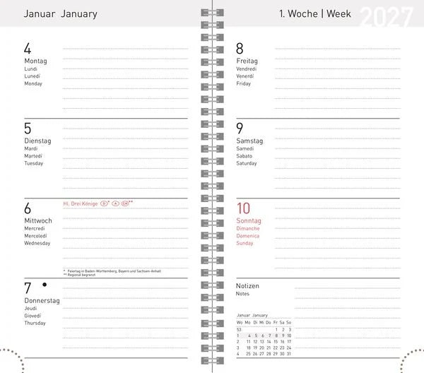 Taschenkalender Wochentimer Small Schwarz 2027 – Ansicht