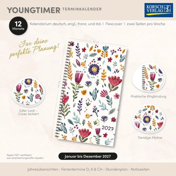 Taschenkalender Youngtimer Flowers 2027 – Ansicht