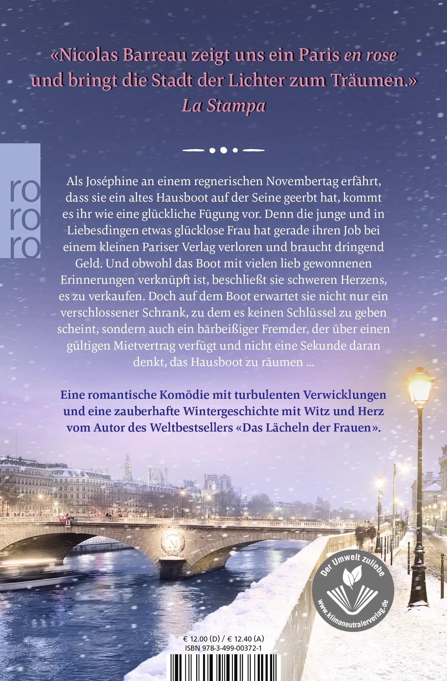 Buchrückseite von 'Tausend Lichter über der Seine' mit Klappentext - Taschenbuch