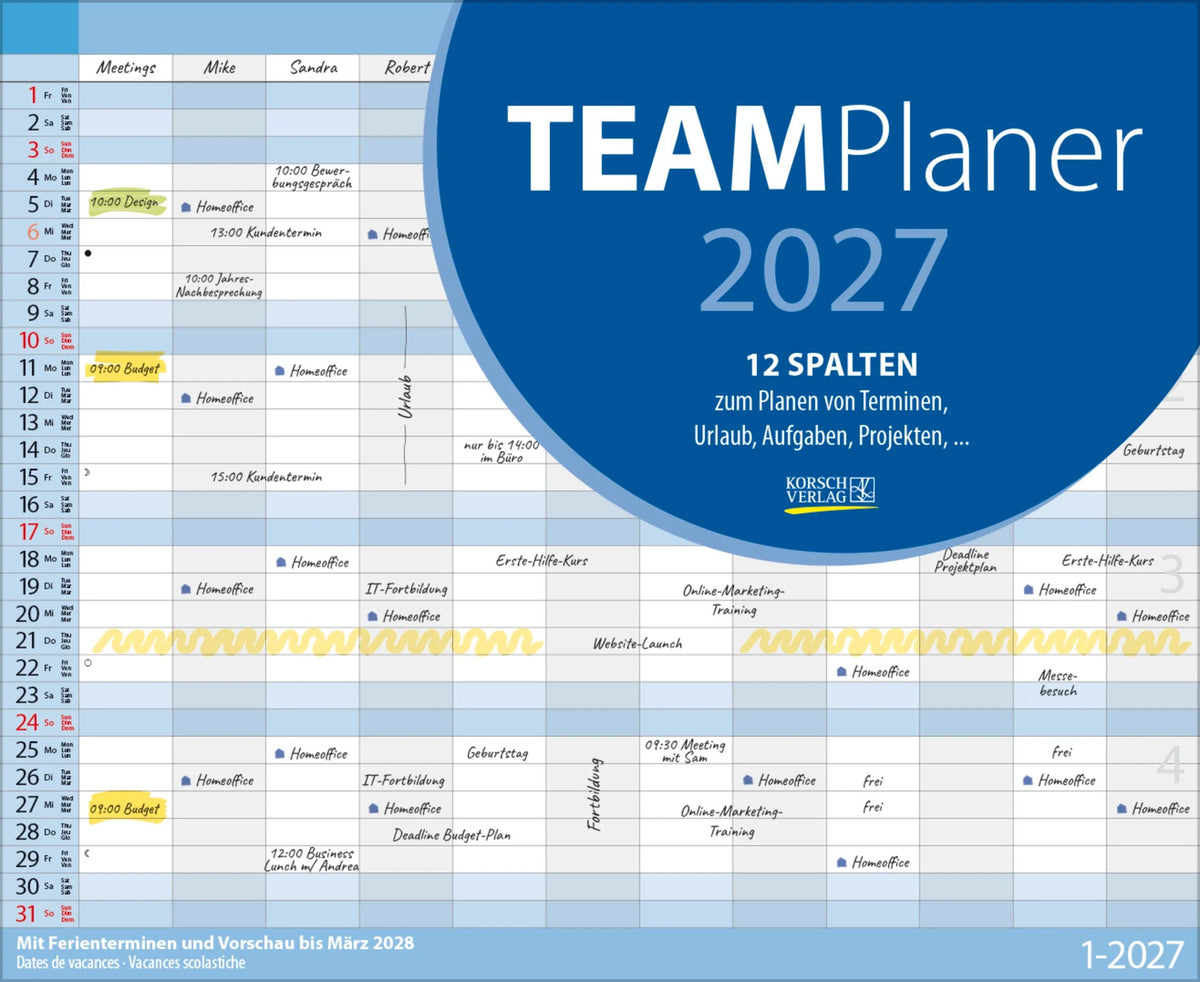 Wandkalender: Teamplaner 2027