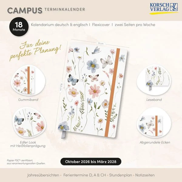 Terminkalender Campus Schmetterlinge 18 Monate 2027/2028 – Ansicht