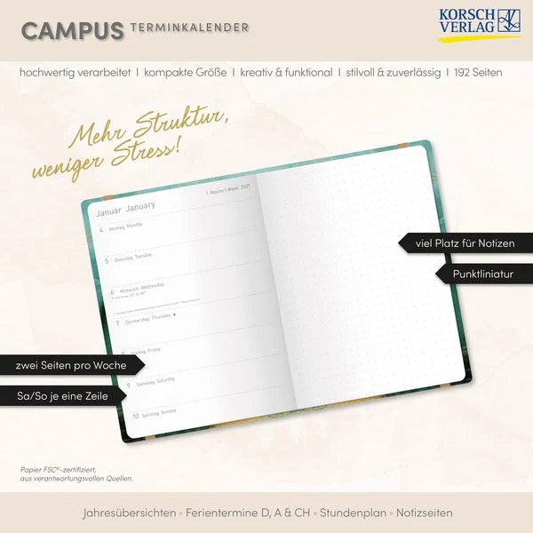 Terminkalender Campus Smaragd 18 Monate 2027/2028 – Ansicht