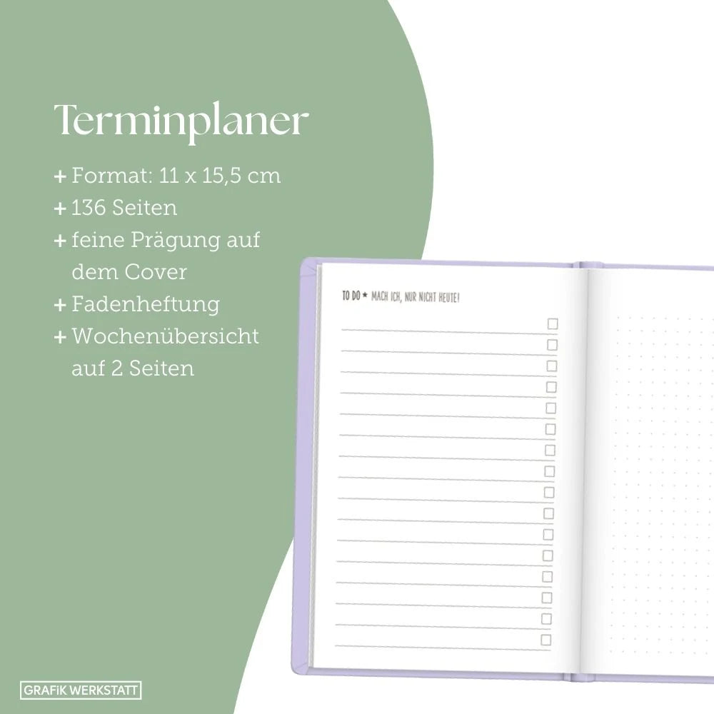 Terminplaner Lederlook 2027 Flieder – Ansicht