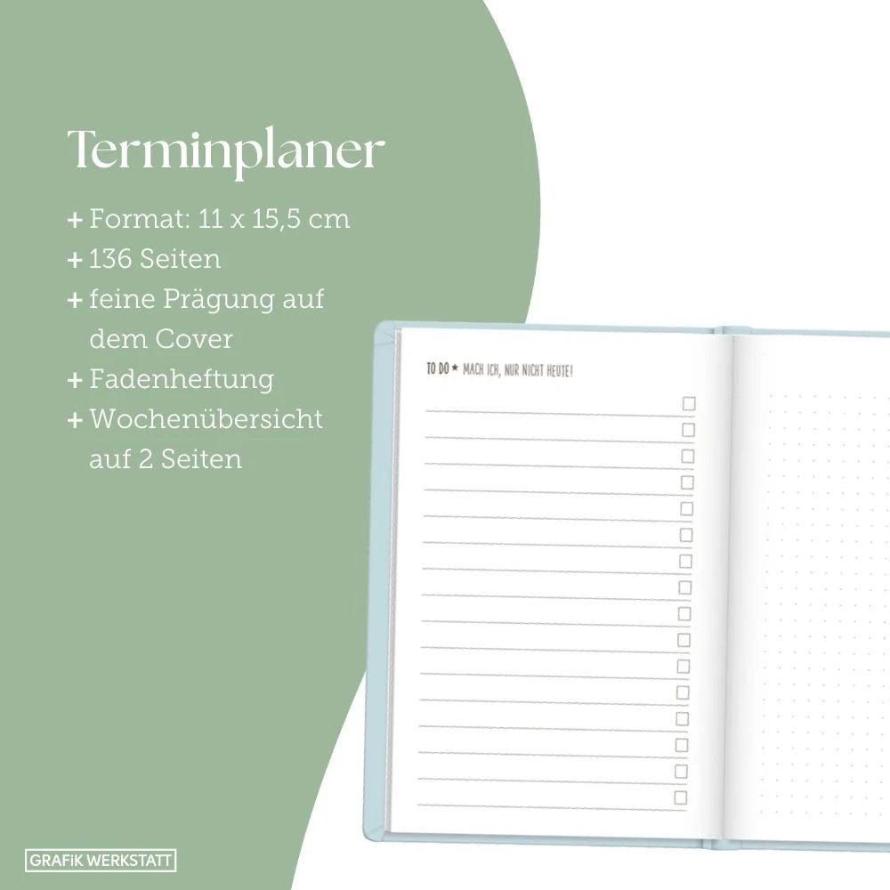 Terminplaner Lederlook 2027 Hellblau – Ansicht