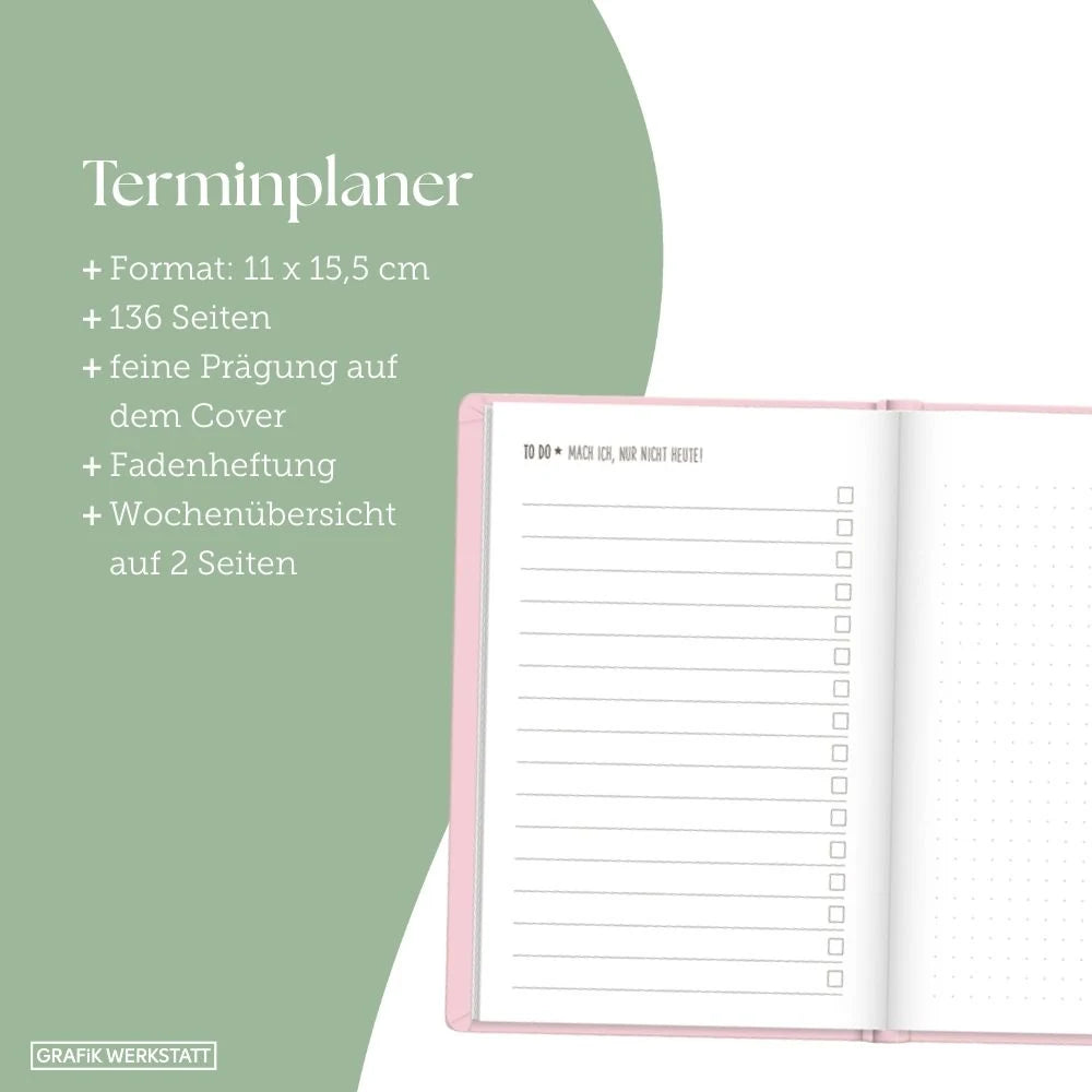 Terminplaner Lederlook 2027 Rosa – Ansicht