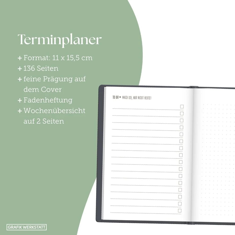 Terminplaner Lederlook 2027 Schwarz – Ansicht