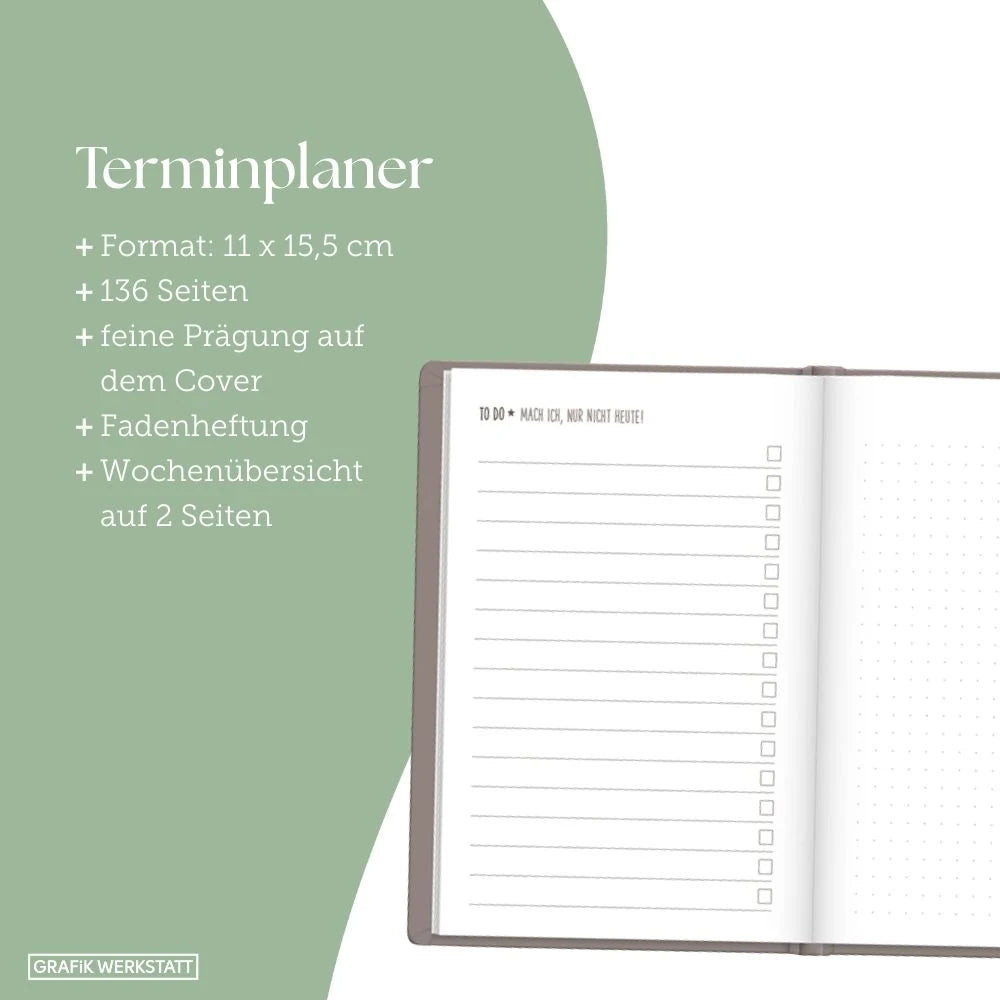 Terminplaner Lederlook 2027 Taupe – Ansicht