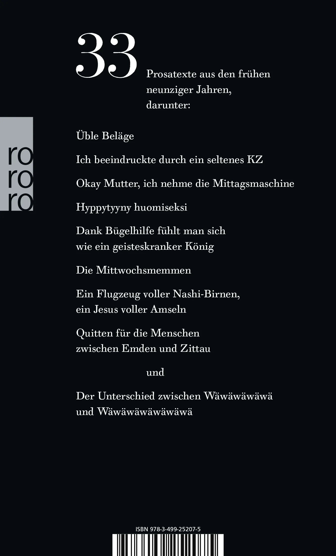 Buchrückseite von 'Texte aus den in die Vergriffenheit entlassenen Büchern "Quitten" und "Kugeln"' mit Klappentext - Taschenbuch