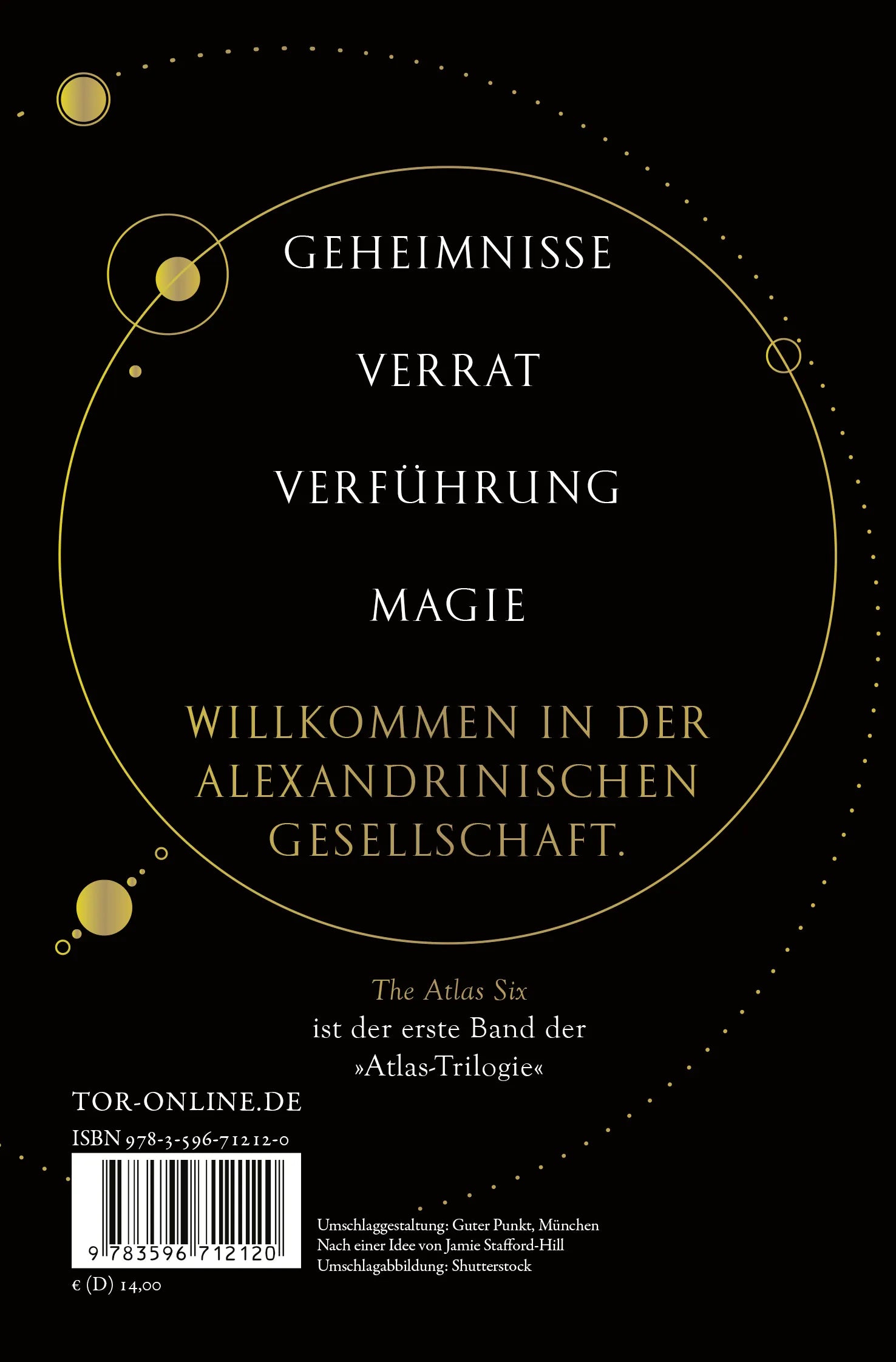 Buchrückseite von 'The Atlas Six' mit Klappentext - Taschenbuch