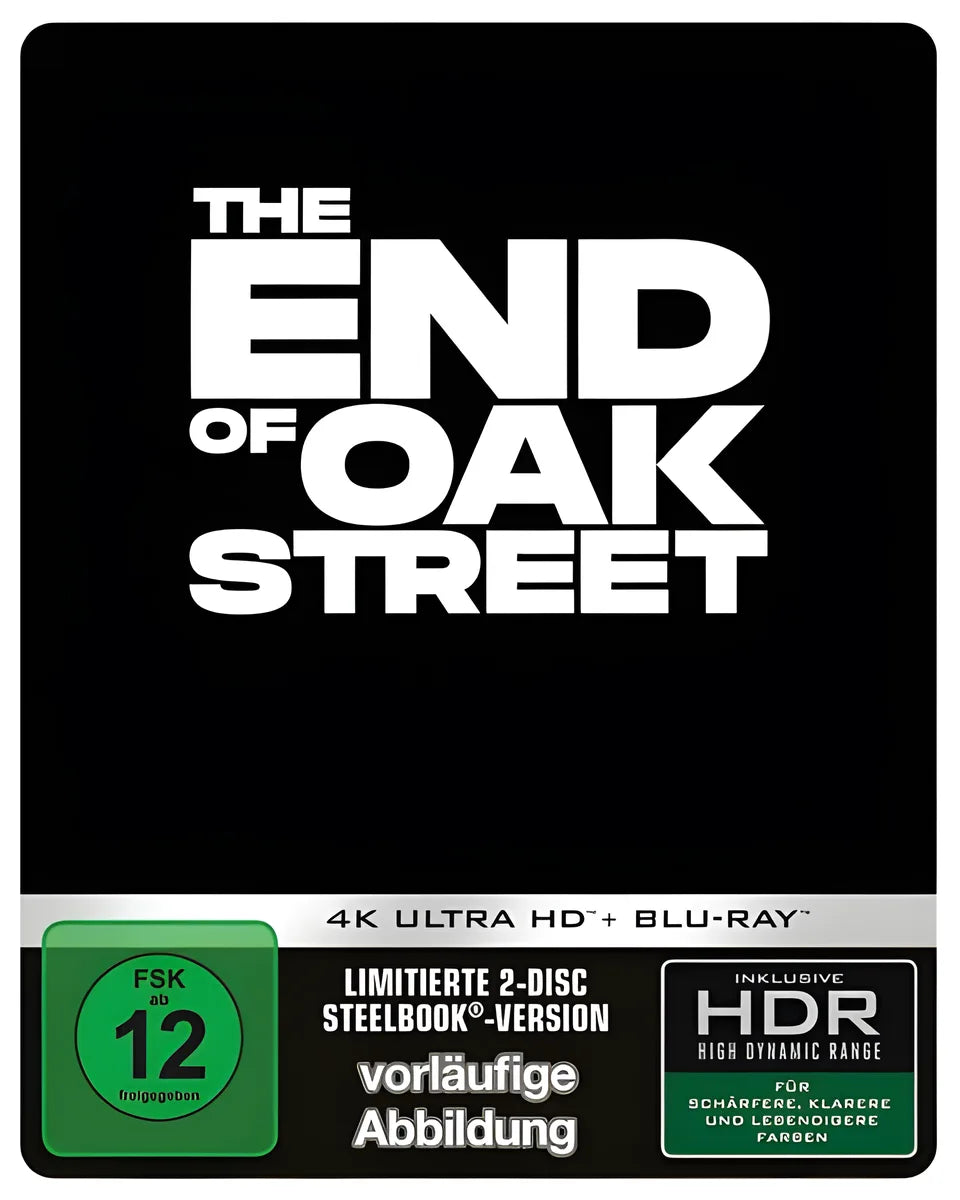 4K UHD Blu-ray-Cover: The End of Oak Street (Steelbook). Regie: David Robert Mitchell. Vorläufiges PLAION-Cover; finale Abbildung folgt