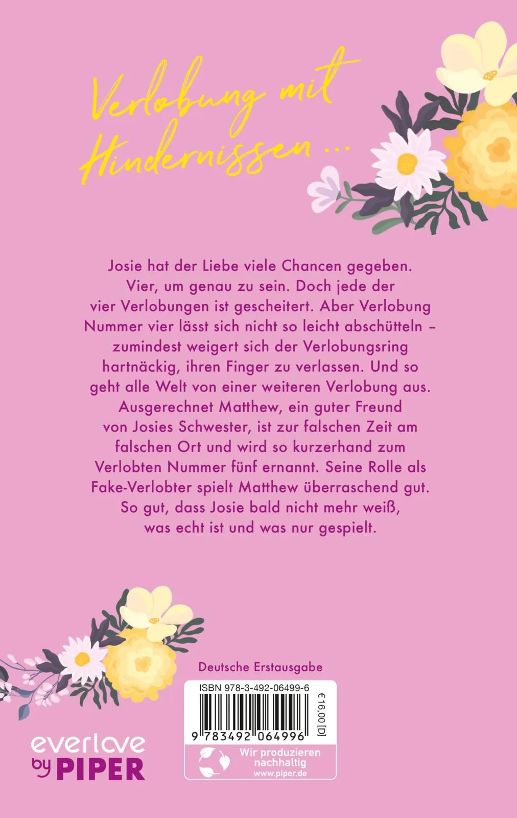 Buchrückseite von 'The Fiancé Dilemma – Aller guten Dinge sind fünf' mit Klappentext - Paperback