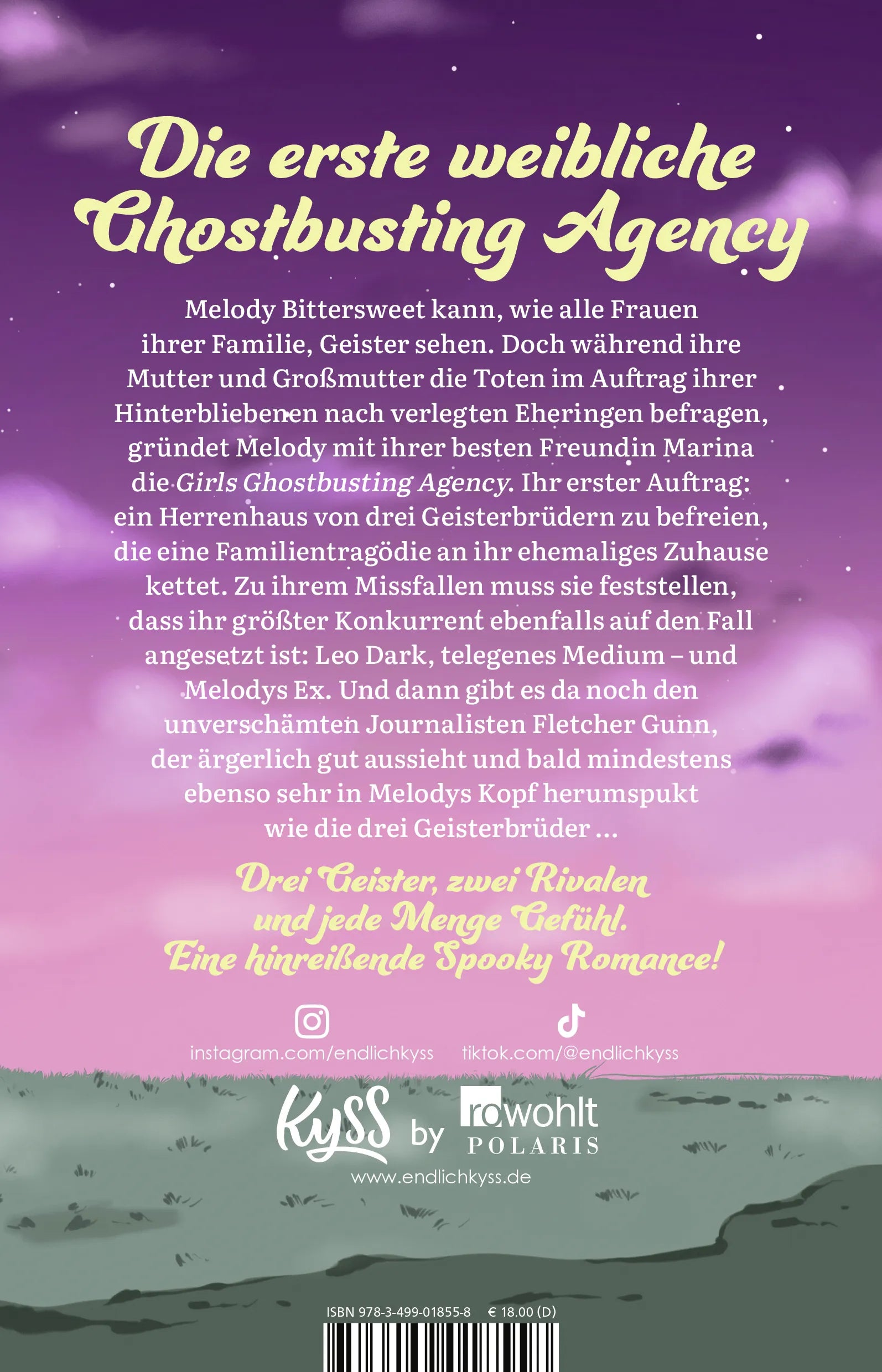 Buchrückseite von 'The Girls Ghostbusting Agency – Crazy Spooky Love' mit Klappentext - Paperback