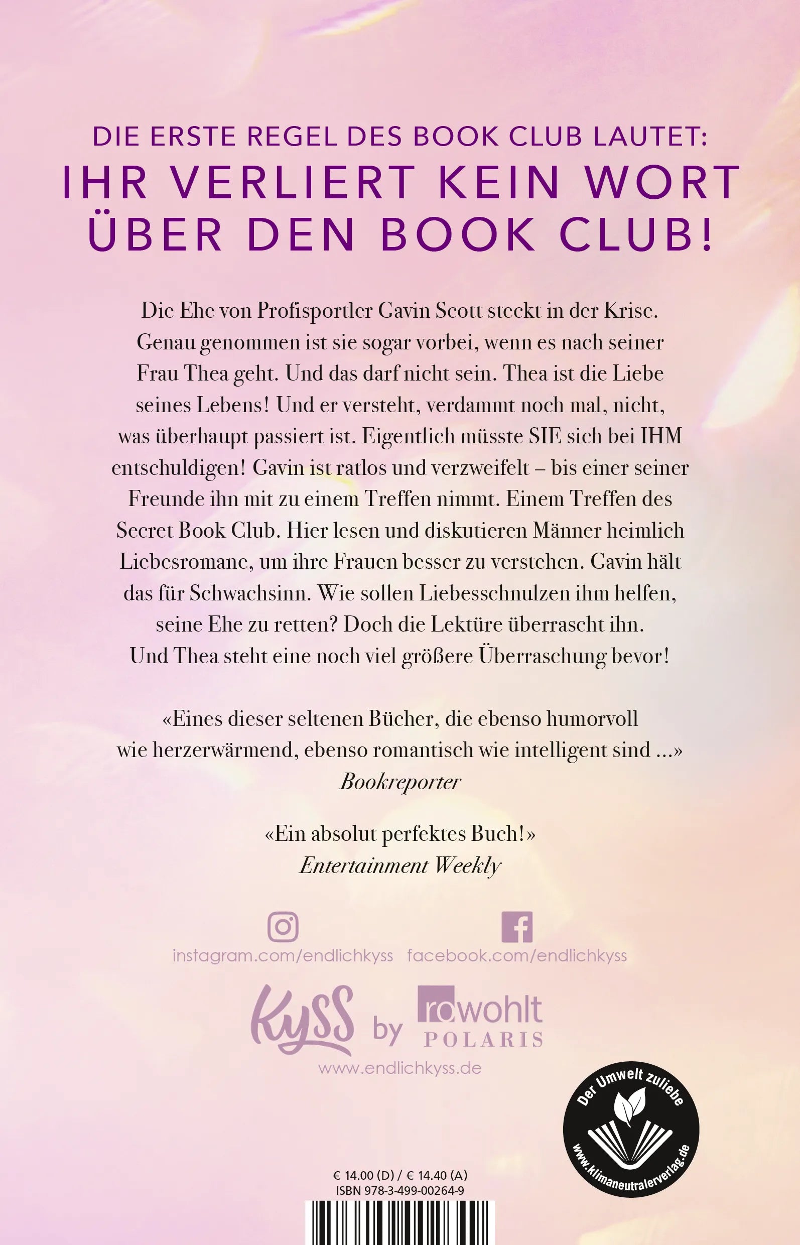 Buchrückseite von 'The Secret Book Club – Ein fast perfekter Liebesroman' mit Klappentext - Paperback