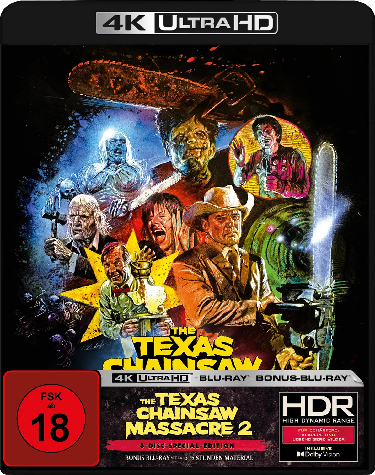 4K UHD Blu-ray-Cover: The Texas Chainsaw Massacre 2 - Artwork Keindorf / Gabz. Regie: Tobe Hooper. Vorläufiges ALIVE-Cover; finale...