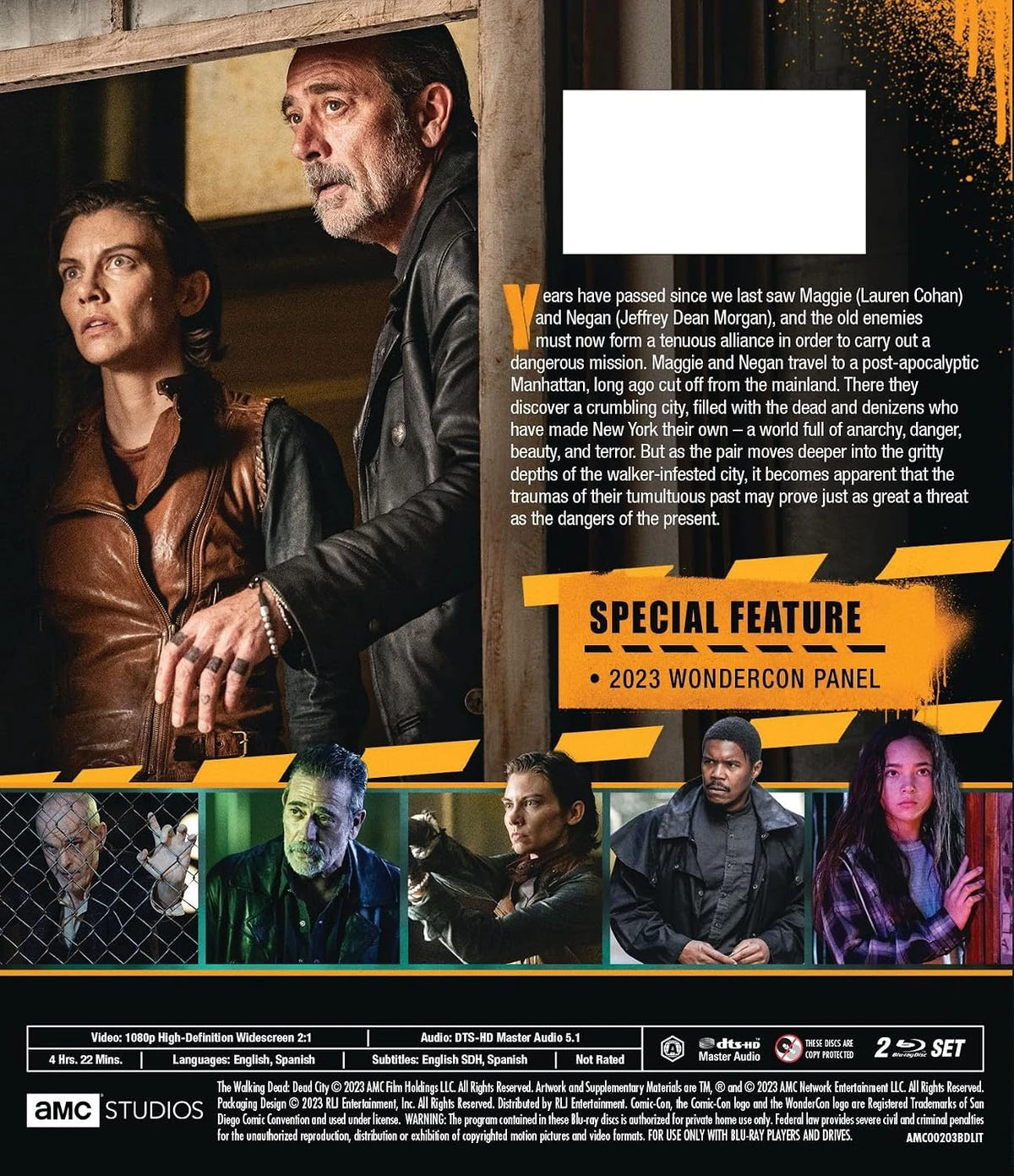 The Walking Dead: Dead City Staffel 1 – Rückseite der US-Blu-ray mit Sprachen, Regionalcode A und Bonusmaterial