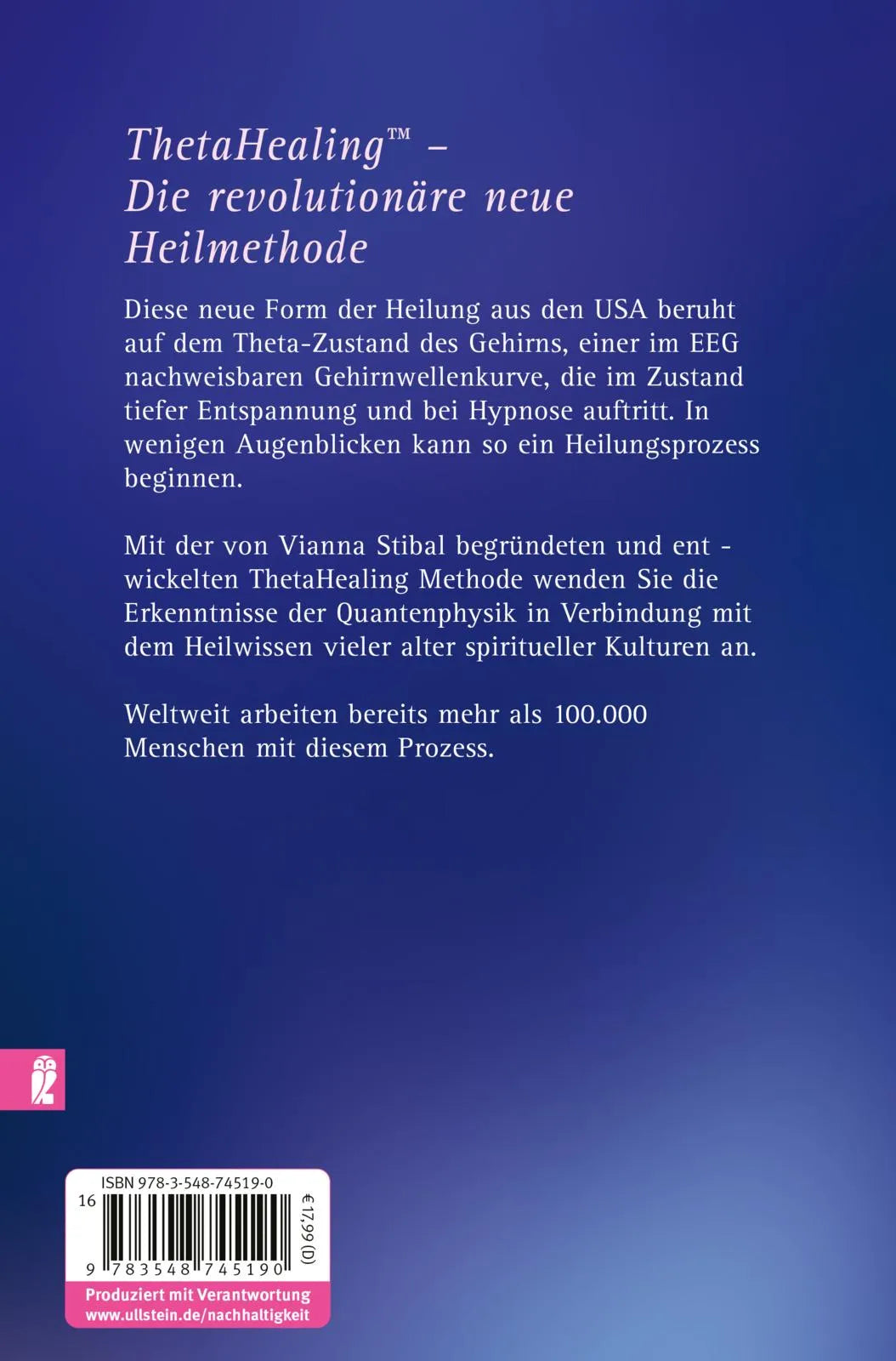 Buchrückseite von 'Theta Healing' mit Klappentext - Paperback