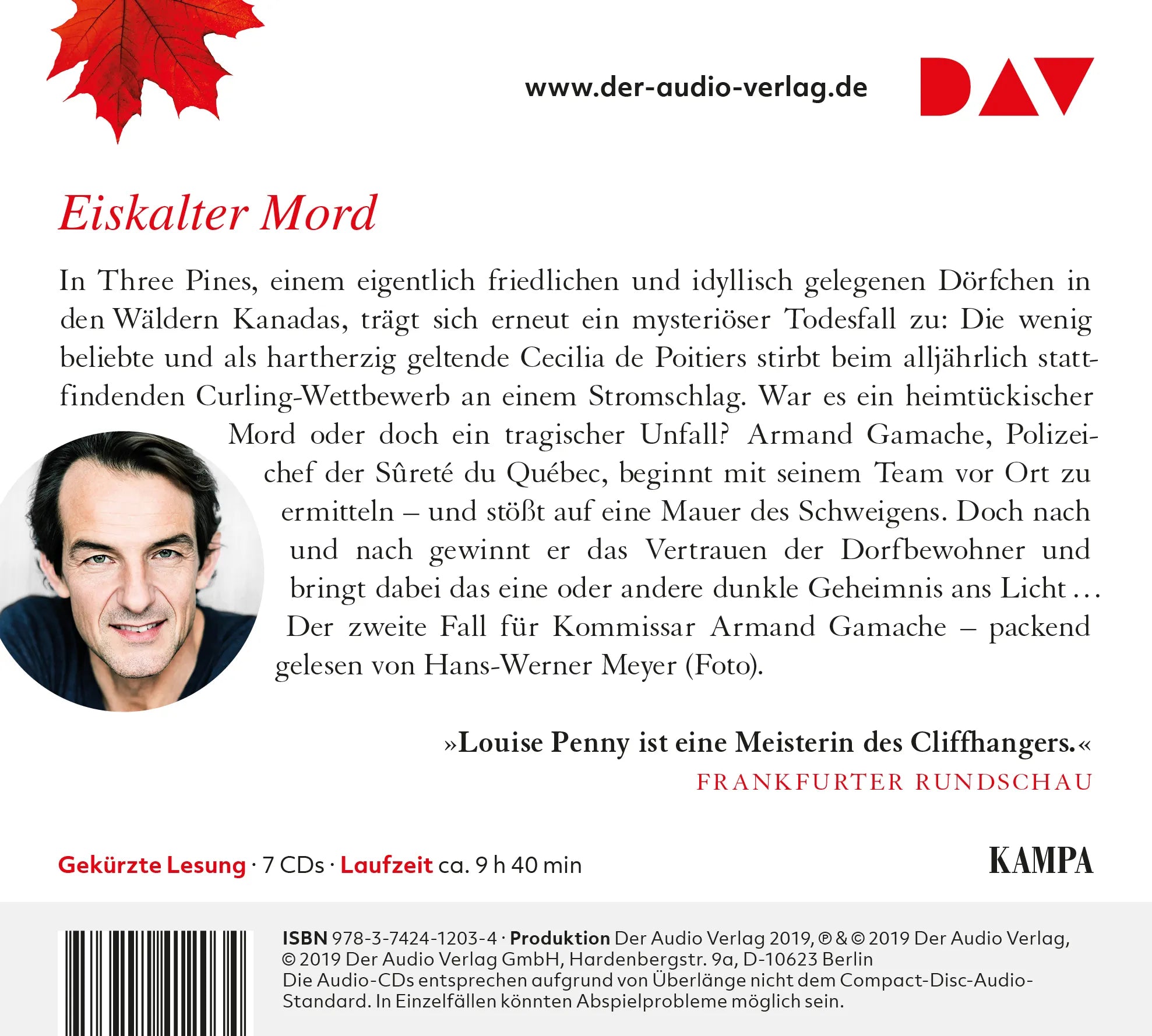 Buchrückseite von 'Tief eingeschneit. Der zweite Fall für Gamache' mit Klappentext - Hörbuch (CD)