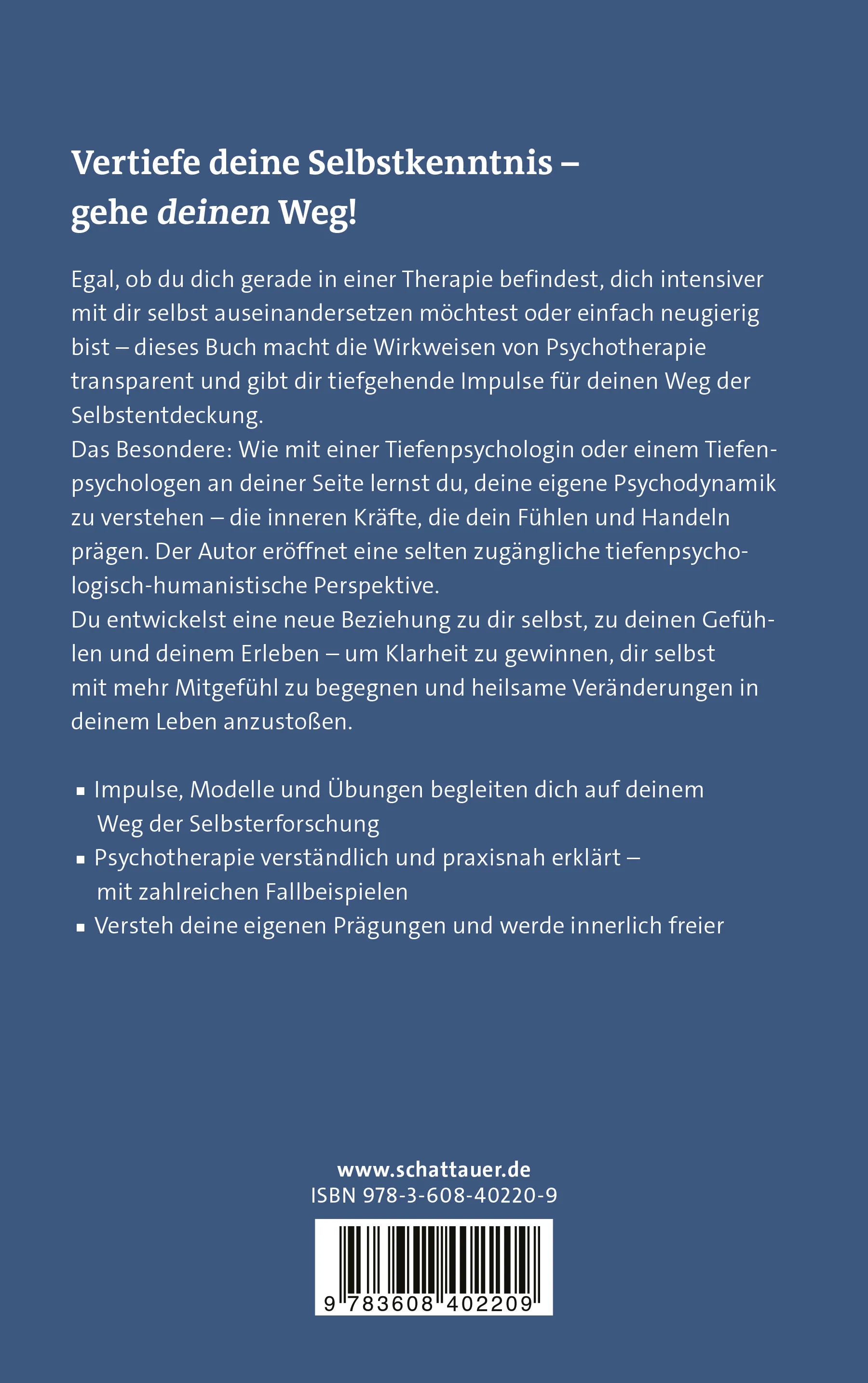 Buchrückseite von 'Tiefenpsychologie auf der eigenen Couch' mit Klappentext - Paperback