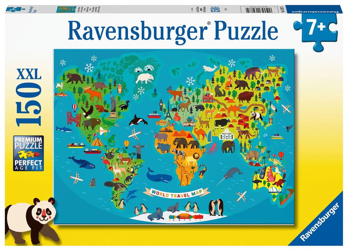 Kinderpuzzle: Kinderpuzzle 150 XXL Teile - Tierische Weltkarte
