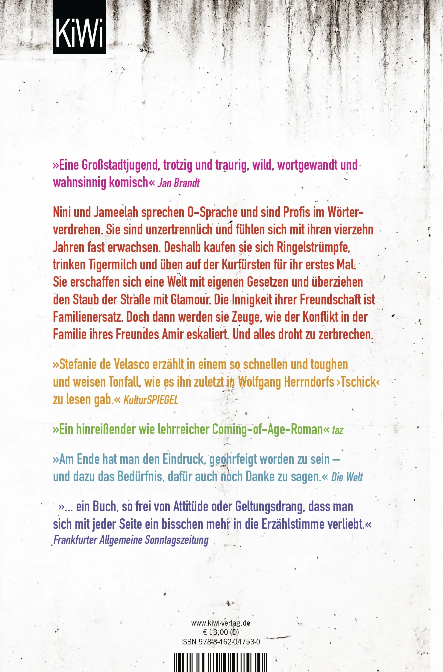 Buchrückseite von 'Tigermilch' mit Klappentext - Taschenbuch