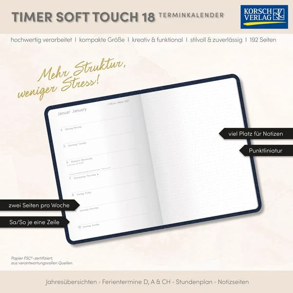Timer Soft Touch 18 Monate dunkelblau 2027/2028 – Ansicht
