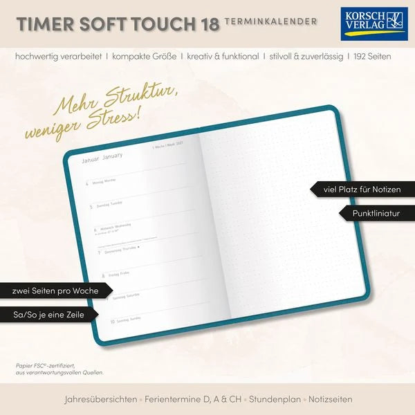 Timer Soft Touch 18 Monate petrol 2027/2028 – Ansicht