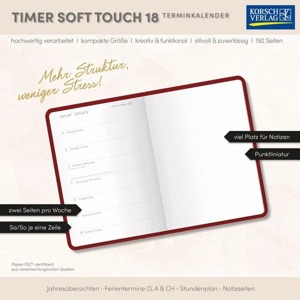 Timer Soft Touch 18 Monate Rubin 2027/2028 – Ansicht