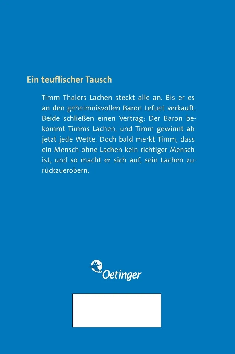 Buchrückseite von 'Timm Thaler oder Das verkaufte Lachen' mit Klappentext - Taschenbuch